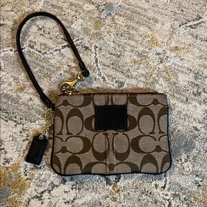 Coach Jacquard and Leather Signature Wristlet with Tattersall interior